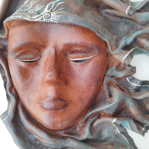 Decorative mask made of genuine leather, handmade in Africa