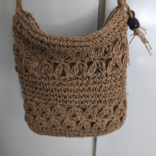 Woven straw bag like new with decorative beads crossbody
