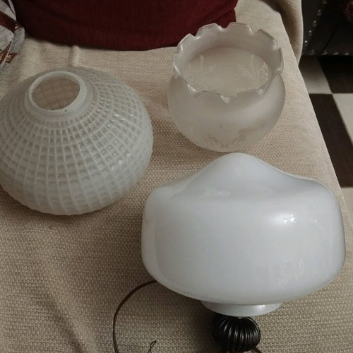 Lampshades and base used, set of two white