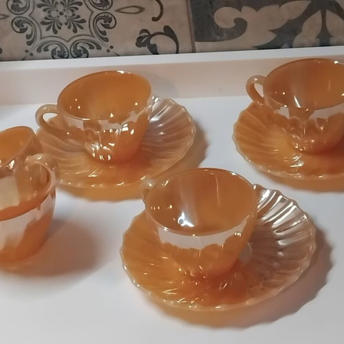 Vintage σετ φλιτζάνια καφέ Termocrisa Peach Lustre, 3 συν 2 δώρο