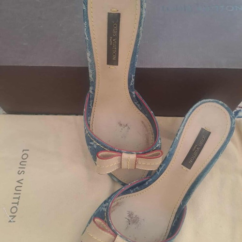 Louis Vuitton denim mule slippers size 36.5 like new with box and Dust Bag