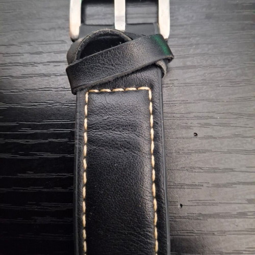 Saneesi men's watch used, black leather strap, chronograph