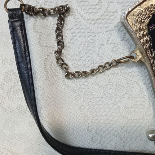 MNG velvet evening bag with decoration and metal details, like new