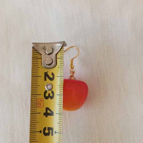 Cherry dangle earrings new, acrylic resin, orange and gold