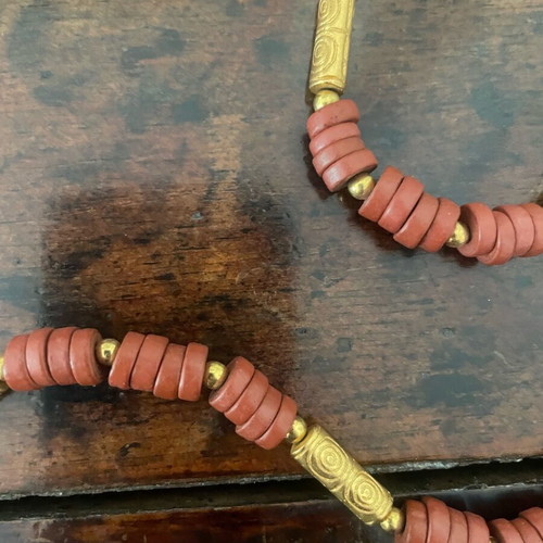 Inca statement boho necklace with terracotta beads and frog pendant like new