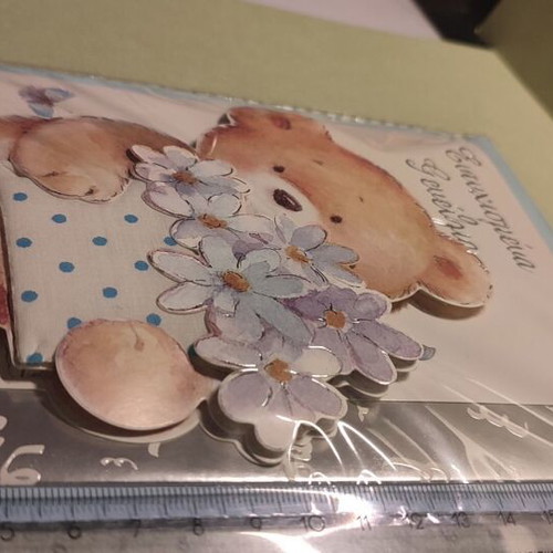 Triptych birthday greeting card blue polka dot new with silver details