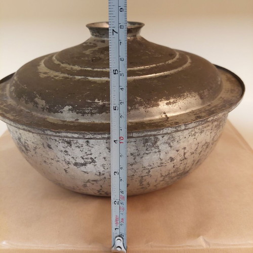 Antique copper pot used with engraved year 1956