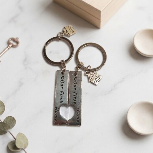 Matching keychain set for couples, new, silver Our First Home