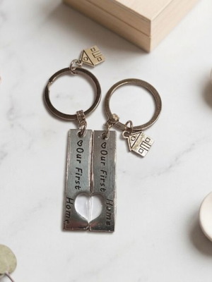 Matching keychain set for couples, new, silver Our First Home