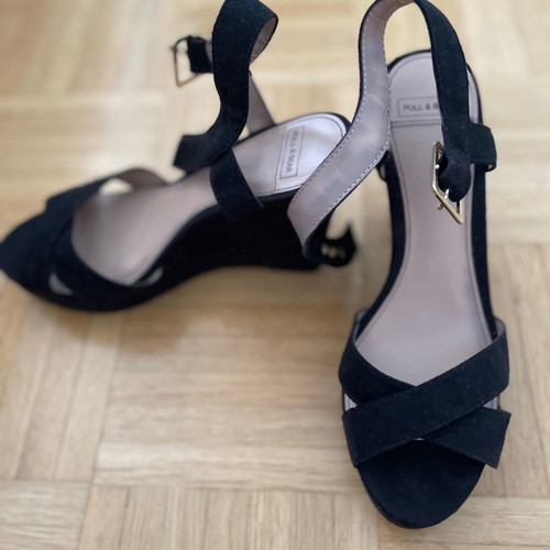 Suede type platform shoes used, black, size 38