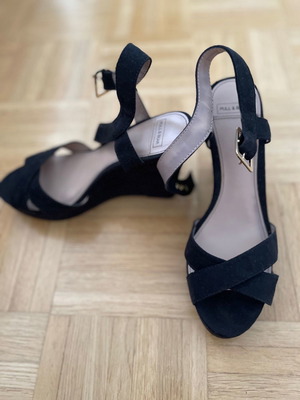 Suede type platform shoes used, black, size 38