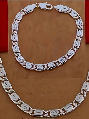 Steel chain set for neck and hand new silver