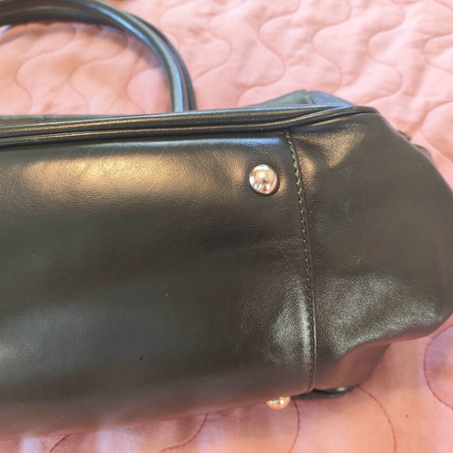 Folio leather women's handbag like new, dark green bowling style