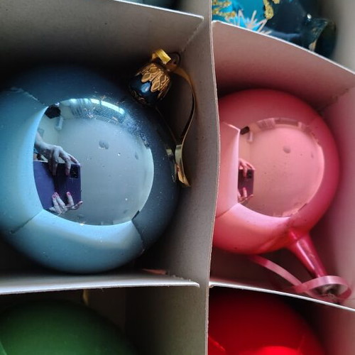 Vintage Christmas ornaments in original packaging