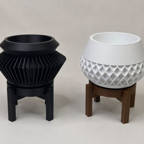 Designer planter set with base 3D printed, modern geometric design