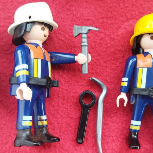 Playmobil firefighters like new, set of 4 with tools