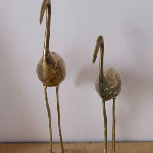 Brass flamingo statues used, height 30 cm and 25 cm