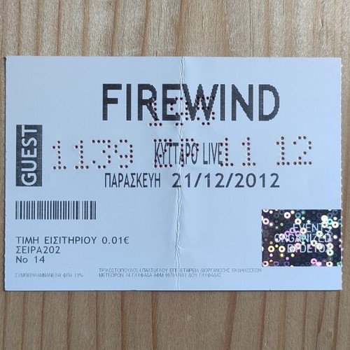 Firewind concert ticket like new, 21-12-2012