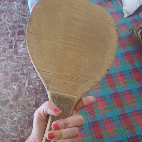 Vintage wooden beach rackets set of 3 with tennis ball, Eagle No 104 & Dolphin