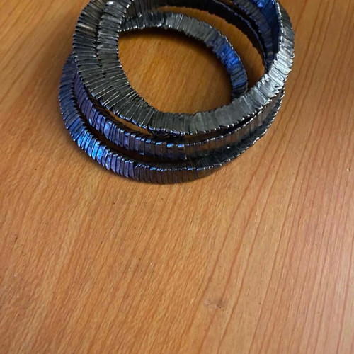 Handmade elastic multilayer hematite bracelet with geometric texture