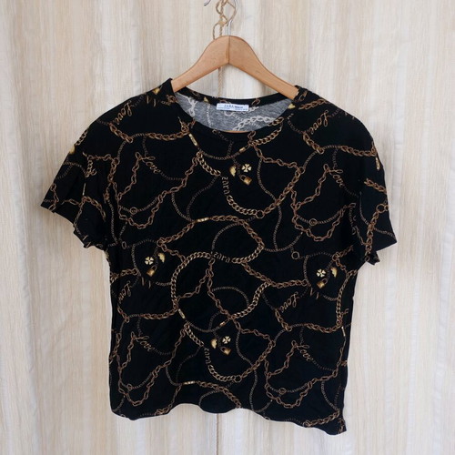 Zara blouse black with chain print like new, size S
