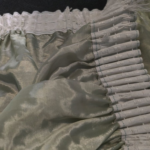 Voile curtain used, sage with gold embroidery and pleated tape