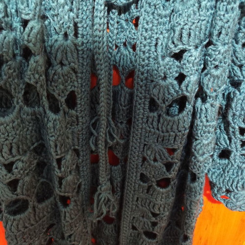 Knitted long wool cardigan handmade blue new