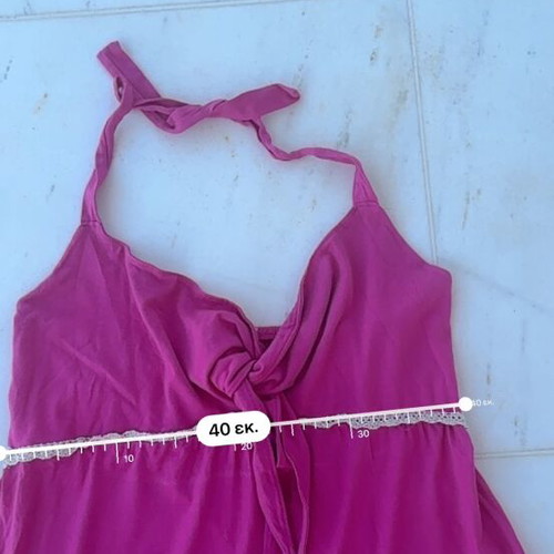 Fuchsia Maxi Summer Dress like new, halterneck with bow and lace
