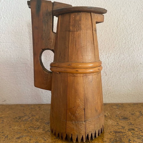Wooden jug used, height 19 cm, diameter 10 cm