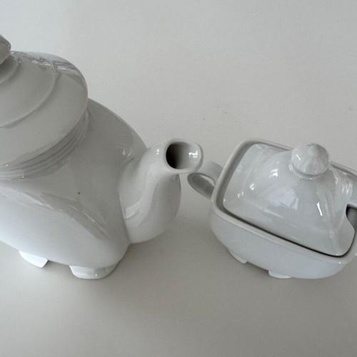 Porcelain teapot and sugar bowl set white, new