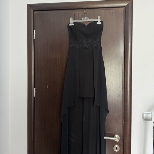 Black Strapless High-Low Dress with Chiffon Train like new