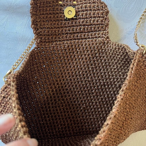 Knitted crossbody bag new, brown iridescent, handmade summer style
