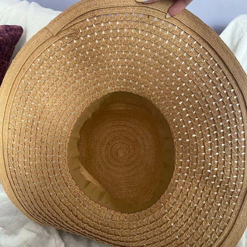 Ladies beach hat, beige with pink band
