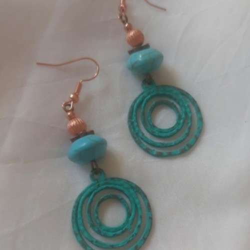 Copper Orbit boho earrings with turquoise patina
