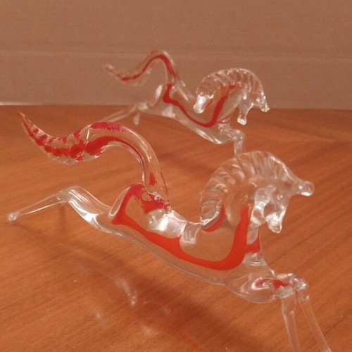 Vintage pair of handmade glass horses Murano style Sommerso