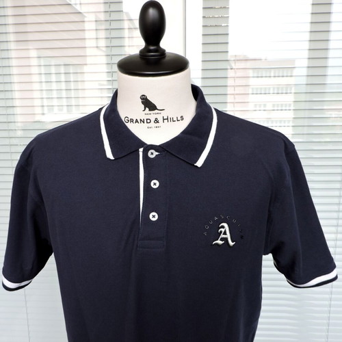Aquascutum Men's Navy Blue Polo Shirt Classic Fit 100% Cotton like new