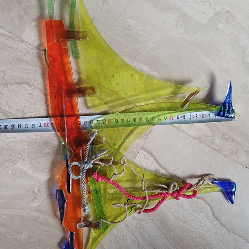 Handmade glass decorative ships fusing glass art, set of 2, new