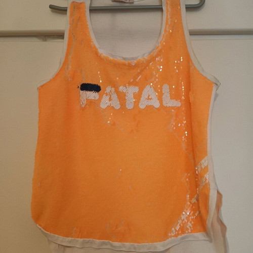 Top BSB sleeveless with sequins, white and orange, like new, size S