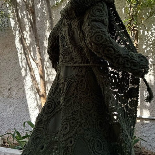 Handmade coat with Irish lace, green, made to order