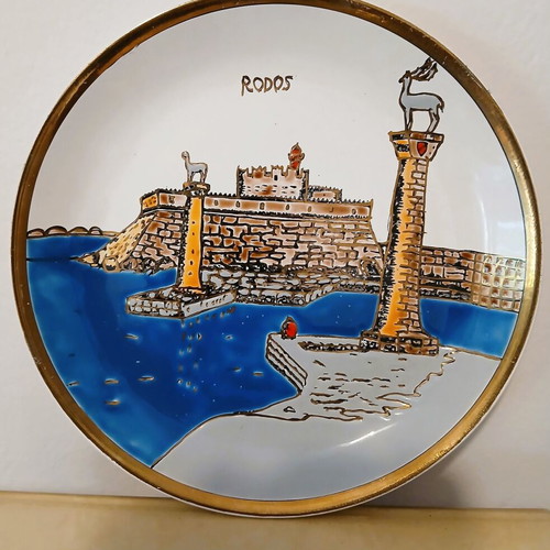 Decorative plate souvenir from Rhodes, new, large