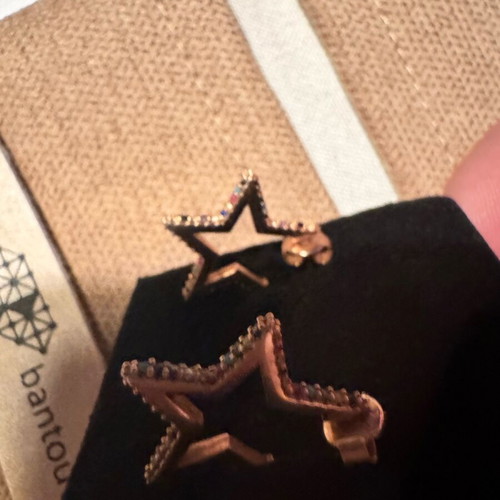 Chrysa star earrings with multicolored stones silver gold-plated Bantouvani like new