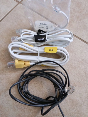Telephone and internet cables with adapter new, all together