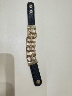 Women's bracelet like new, metal and black leather