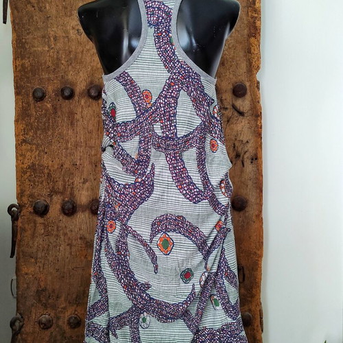 LAK printed asymmetric midi dress with racerback and handkerchief hem
