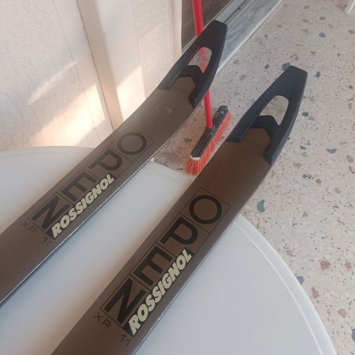 Open Rossignol XP11 V. A. S. Fibrometal ski used with Tyrolia 470 bindings and Kerma countach poles