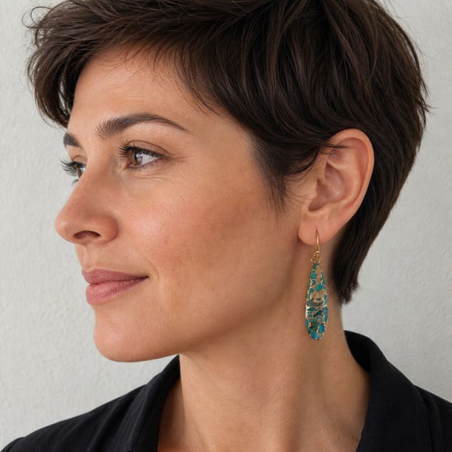 Handmade earrings from gold-plated brass with turquoise new