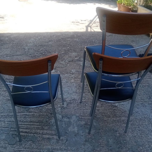 Dino dining chairs set of 3 used, metal frame and black leather