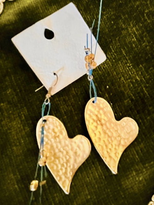 Handmade hammered earrings with embossed hearts, like new