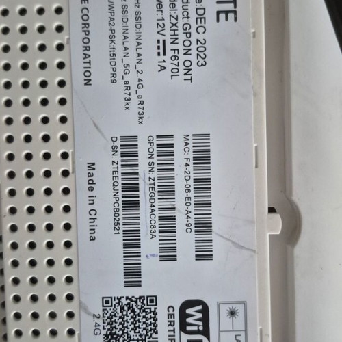 Zte Zxhn F670l Ont Wifi used with 1x Gpon, 4x Rj45, 1x Rj11, 1x Usb