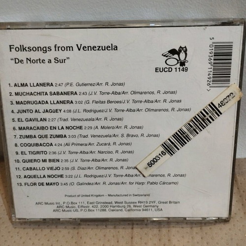 Folksongs from Venezuela De Norte a Sur CD like new